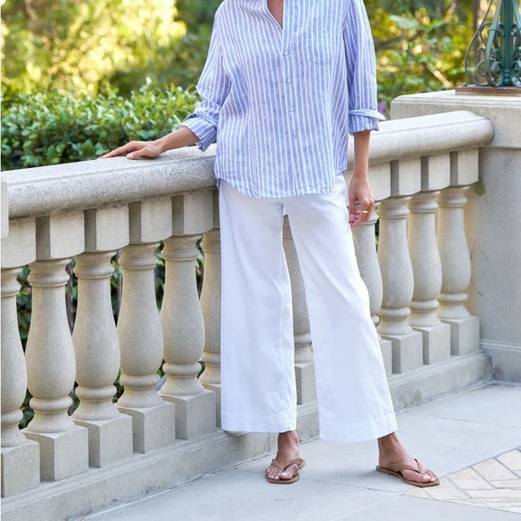 Frank & Eileen Pants - Frank Eileen sz 6 Wexford Linen Cotton Pants Trouser White Wide Leg High Waist